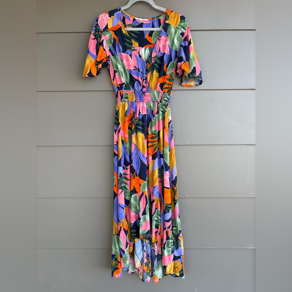 Abel the Label Anthropologie Leonard Tropical Leaf Print Midi Dress